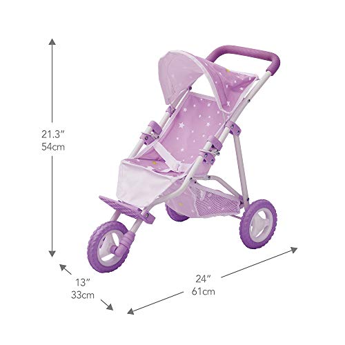 Olivia's Little World Baby Doll Jogging-Style Stroller with Canopy, Seatbelt and Storage Space, Purple and White