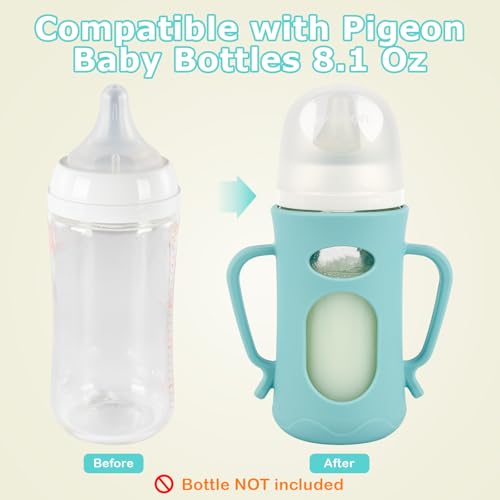 Silicone Sleeves for Pigeon Baby Bottles 8.1 oz,Anti Breakage Glass Baby Bottle Holder with Handles 2 Pack