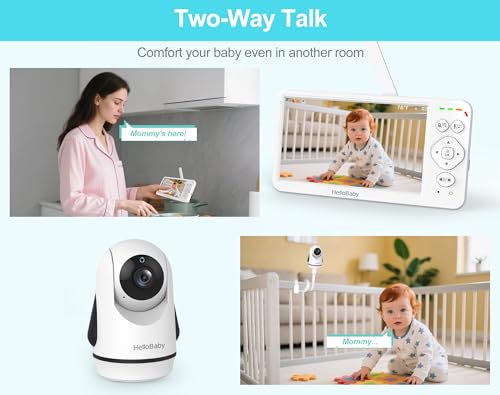 HelloBaby Baby Monitor with Camera and Audio, 6" World First IPS Large Screen, No WiFi 30H Battery 4000mAh, Night Vision, 2-Way Talk, Remote PTZ, ECO,1000ft, Video Audio Monitor for Baby Elderly Pet