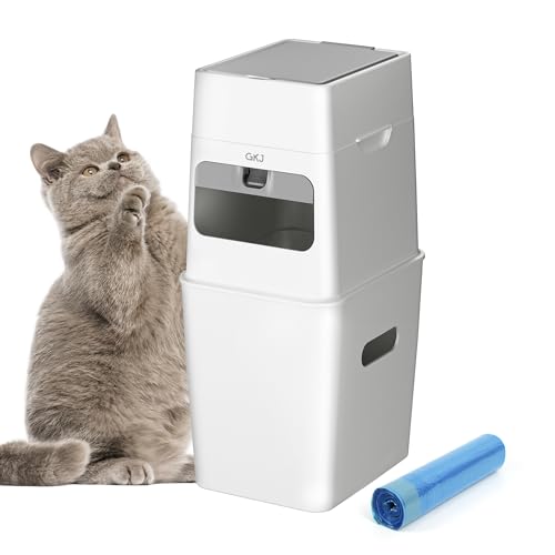 GKJ Cat Litter Box Waste Disposal System for Odor Control Cat Litter Trash Can | Includes 1 roll of 16 Easy Tear-Off Bags | Diaper Trash Can