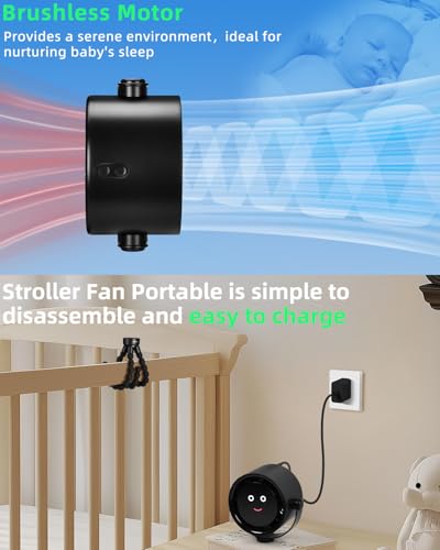 Akejrym Stroller Fan Portable, Personal Fan for Travel, Digital display, Detachable 5 Speeds Rechargeable 360° Rotate Flexible Tripod Fan, For Home Office Stroller Camping - Black