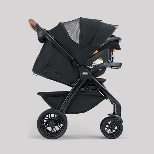 Chicco Bravo Primo ClearTex 3-in-1 Trio Travel System, Bravo Primo Quick-Fold Stroller with KeyFit Max Zip ClearTex Infant Car Seat and Base, Somerset/Black