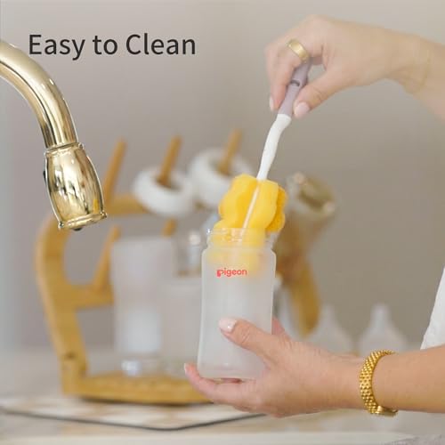 Pigeon Silicone Coating (Glass Inside/Silicone Outside) Baby Bottle, Wide Neck, Streamlined Body, Natural Feel, Easy to Clean, Heat-Resistant, 5 Oz (Pack of 2), Includes 2 pcs SS Nipples (0m+)