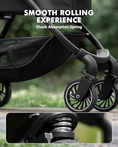 Pawccoli Pet Stroller for Small Dogs and Cats, One-Click Foldable Dog Stroller with Detachable Carrier & 3 Safety Tethers, Holds up to 33 lbs, Storage Basket & Cup Holder, Breathable Mesh, Black