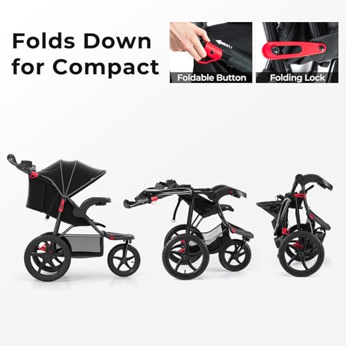 INFANS Jogging Stroller, Foldable Jogger with Air-Filled Tires Shock Absorbing Suspension Adjustable Backrest, Baby Running Strollers