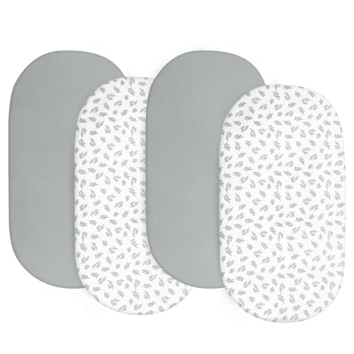Baby Bassinet Sheets 4 Pack Fit for Chicco LullaGo, Graco Sense2Snooze and Delta Children Baby Bassinet, Ultra Soft & Skin-Friendly, Grey