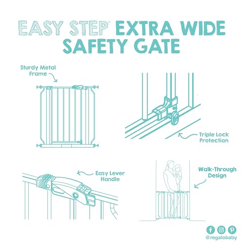 Regalo Safety 29-49" Easy Step Extra Wide Baby Gate for Doorways & Bottom of Stairs, Pressure Mounted Safety Gate with Door for Babies, Toddlers & Pets, White