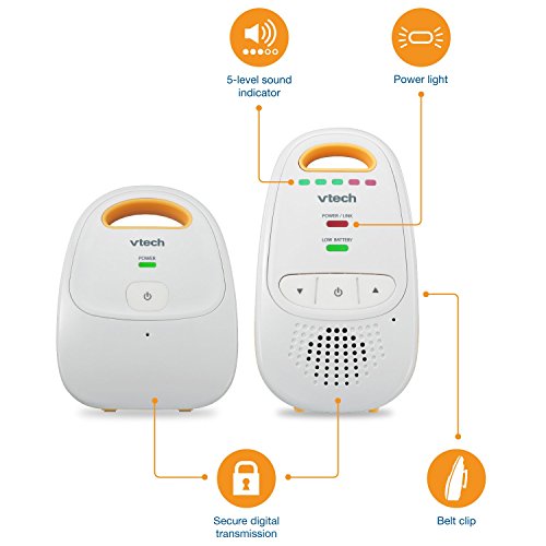 VTech Audio Baby Monitor — No Static DECT 6.0, No WiFi, Hack-Proof | 8Hr Battery, Belt Clip, 1000ft Range, 5-Level Sound Indicator | DM111
