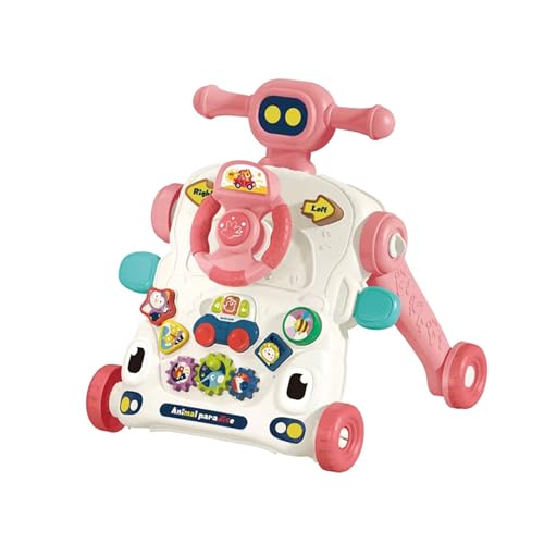 Asou Baby Walker 3 in 1 Sit to Stand Walker With Activity Table and Center for Newborn Toddler (Pink)