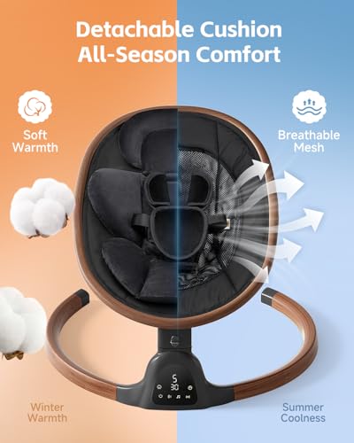 Baby Swings for Infants, Electric Infant Swing with 5 Speed Modes, 5-Point Harness, 3 Timer Settings, Built-in Songs & Bluetooth, Portable Modern Swing for Indoor & Outdoor (Black)