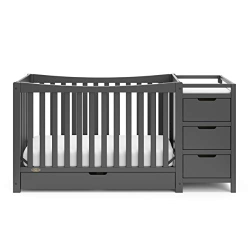 Graco Remi 4-in-1 Convertible Crib & Changer – GREENGUARD Gold Certified, Fits Standard Crib Mattress, Converts to Toddler Bed and Full Bed, 4 Adjustable Mattress Heights (Gray)