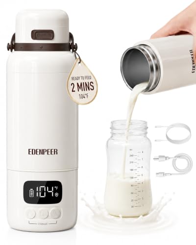 Portable Bottle Warmer for Travel | 3X Faster Heating | 3" Wide Mouth for Easy Cleaning | USB-C & AC Plug-in Power Options | Built-in Sterilizer |Warms Breastmilk & Formula On the Go | 17oz Capacity