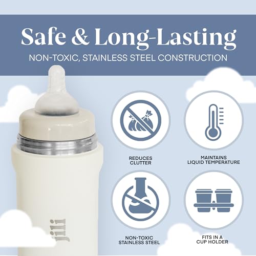 Jili All-in-One Baby Bottle, Insulated Stainless Steel Bottle with Formula Container, Anti-Colic Nipple, and Leak-Proof Lid, Baby Essentials for Travel, BPA and Phthalates-Free, Almond, 8 oz.