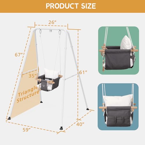 RAGOZONERY 2 in 1 Baby Jumper with Toddler Swing, Baby Jumpers and Bouncers,Indoor Outdoor Toddler Swing Set, Cotton (Black)