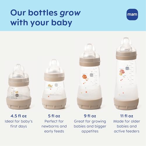 MAM 11oz Easy Start Anti-Colic+ Wide Neck Baby Bottle, Fast Flow Breastfeeding-Like Nipple, Reduces Colic Gas & Reflux, Easy to Clean, BPA Free, 4+ Months, Made in Europe, 2 Pack, Boy