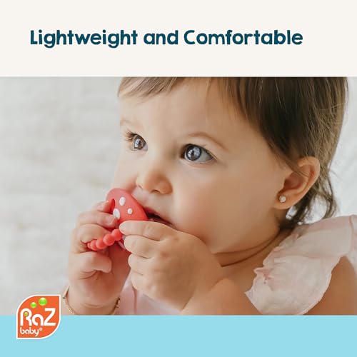 RaZbaby Soft Silicone Infant & Baby 3M+ Teether Toy Massaging Bristles Teething Relief Pacifier - Soothes Sore Gums - Hands-Free & Easy-to-Hold Chompy Teether, BPA Free (RED/Blue)