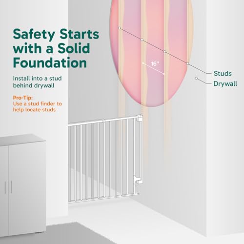 Cumbor 29.2–43" Baby Gate for Stairs, Hardware Mounted (Drill Required), Expandable No Bottom Bar Dog Gate, Auto Close Extra Wide Walk Thru, Pet & Toddler Proof Gate, Top & Bottom of Stairways (White)