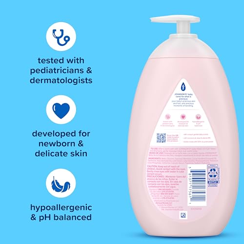 Johnson's Baby lotion with coconut oil, aloe vera & vitamin b5, 72 hour hydration, gentle baby moisturizer, hypoallergenic, safe for newborns, helps protect from dryness, 27.1 fl oz