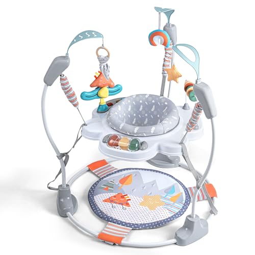 Baby Activity Center, Baby Jumper Activity Center with Music, Interactive Toys, 360° Rotating Seat, 3 Adjustable Heights, Infant Activity Jumper for 6+ Months (Gray Forest)