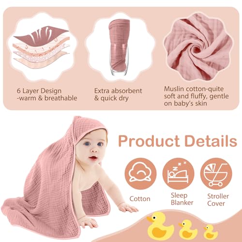 Peryiter 4 Pcs Baby Towels Cotton Muslin Hooded Baby Towels for Newborn Infant Toddler Large 32 x 32 Inch Soft Absorbent Blankets Bath Essentials Registry Gifts for Girl Boy (Purple Series)