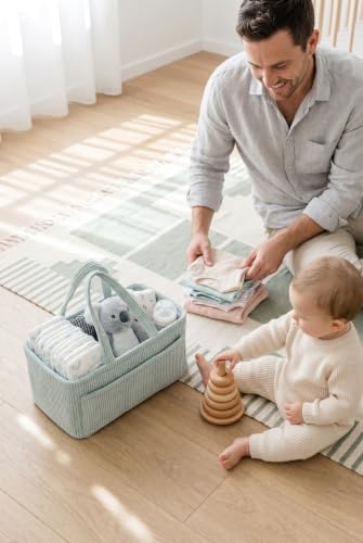 Itsy Bitsy Tot Diaper Caddy Organizer - Mint Curdoroy Baby Storage Bin for Nursery & Car | Baby Shower Basket & registry Essential