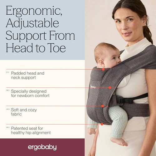 Ergobaby Embrace Newborn Baby Carrier for Infants 0-12 Months (7-25 lbs) - Ergonomic 2-Position Infant Carrier with Head and Neck Support, Hip-Healthy Positioning - Cream