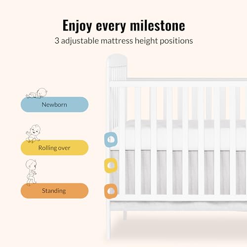 Dream On Me Anna 3-in-1 Convertible Full-Size Baby Crib & Changer with Storage in White, GreenGuard Gold & BSA, Pinewood, Converts to Day & Toddler Bed, 3 Mattress Heights, 1″ Changing Pad