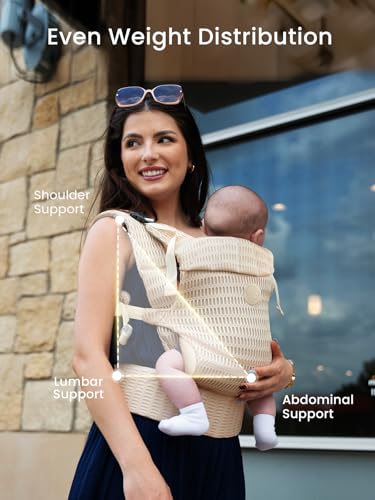 GROWNSY Baby Carrier Newborn to Toddler (7-44lbs), Ergonomic & Cozy Wraps Carrier with One-Click Buckle, Head Support for Hands-Free Comfort, Design for Infant to Toddler, Almond Beige
