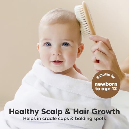 Wooden Baby Hair Brush Set for Newborns, Toddler Comb (Walnut, Regular)