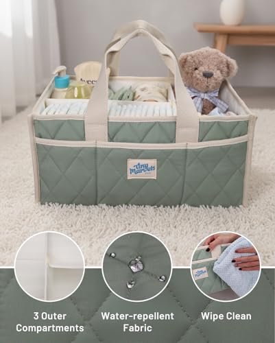 Baby Diaper Caddy Organizer – Nursery Storage Basket with Removable Divider, Stylish Diaper Caddy for Changing Table, Portable Car Caddy Organizer for Newborn Essentials, Large Capacity & Side Pockets