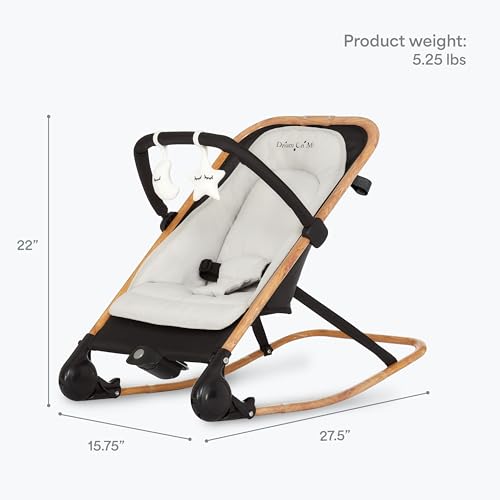 Dream On Me Rock On Me 2-in-1 Baby Rocker and Stationary Seat, Adjustable Recline, Gentle Music & Vibration, 3-Point Safety Harness, Detachable Toy Bar, Folds Compact for Travel – Black & Grey