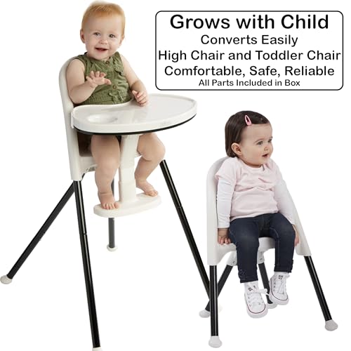 Primo Cozy Tot Deluxe Convertible Folding High Chair & Toddler Chair - Portable Foldable Baby Chair/Toddlers Highchair - Travel Friendly, Removable EZ Clean Tray, Black/White, 22"x21"x33.5"