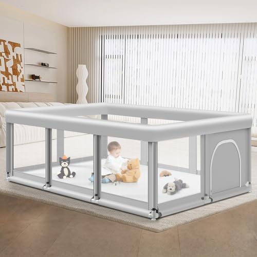 Large Baby Playpen for Babies and Toddlers, Playpen 74×50, Large Baby Play Yards Indoor & Outdoor, Sturdy Safety Baby Play Pen with Soft Breathable Mesh, Toddlers Activity Center with Anti-Slip Base