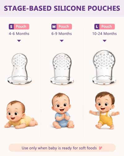 Baby Solids/Frozen Fruit Feeder Pacifier, Infant Teether Toy 4M+, BPA-Free Silicone Pouch & Nipple, Safely Introduce Solids, Teething Relief, 2-Pack