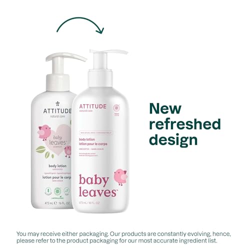 ATTITUDE Baby Lotion, Fragrance-Free Gentle Daily Hydration, Helps Keep Skin Soft & Smooth, EWG Verified, Dermatologically Tested, Vegan, Unscented, 16 Fl Oz