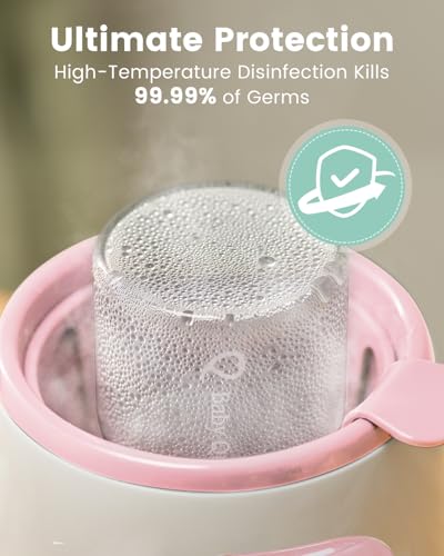 Grownsy Bottle Warmer, Fast Baby Bottle Warmer for All Bottles, Milk Warmer for Breastmilk or Formula, Smart Temperature Control and Automatic Shut-Off- Pink