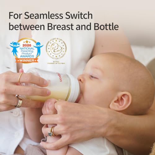 Pigeon Glass Nursing Bottle Wide Neck, Anti-Colic, Streamlined Body, Natural Feel, Easy to Clean, Heat-Resistant, 8.1 Oz (Pack of 2), Includes 2pcs M Nipples (3m+)
