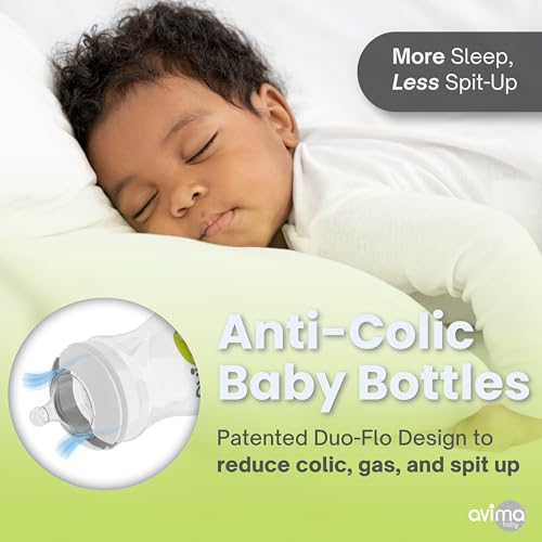 Avima 12 oz Anti Colic Baby Bottles w Fast Flow Nipples. 6-12M (Set of 6)