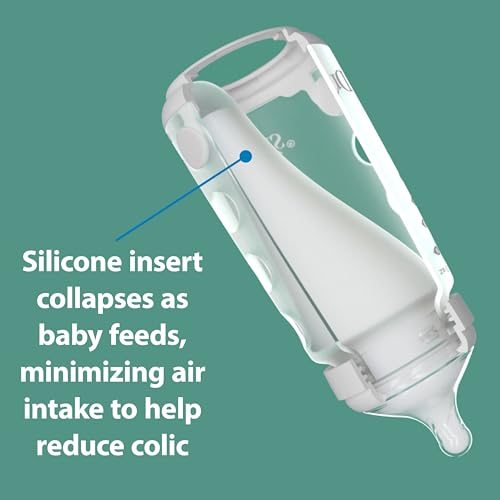 Dr. Brown's Silicone Baby Bottle with Collapsible Insert Designed to Reduce Colic, 9 oz with Wide-Neck Level 2 Medium Flow Nipple, BPA-Free, 3m+, Green, 4-Pack