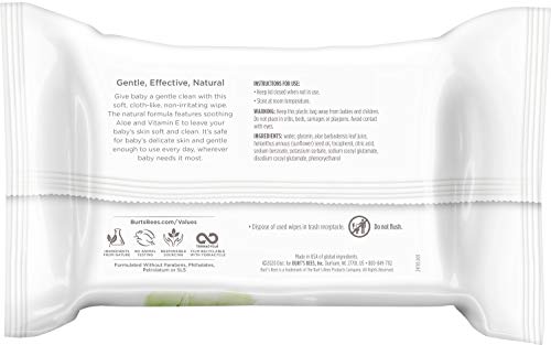 Burt’s Bees Baby Wipes, Unscented Natural for Sensitive Skin with Aloe and Vitamin E - 72 Baby Wipes – 10 Pack