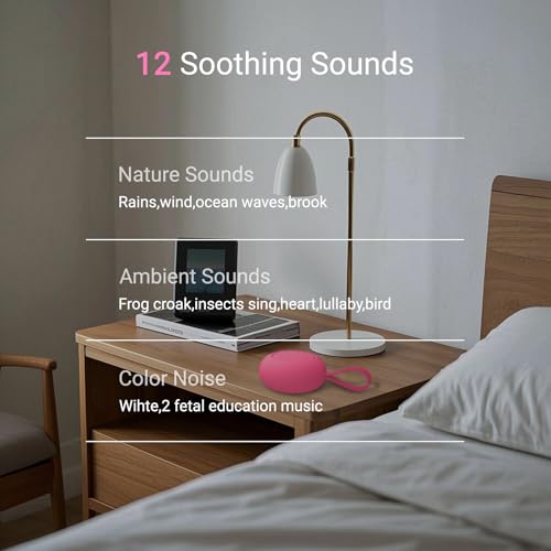 Jaroco Portable Baby Sound Machine [White Noise for Babies Kids Adults][Sleep Soother][12 Soothing Sounds] 15 Hours Battery Life, Registry Gift,Shower,Clips on Baby Stroller Rose