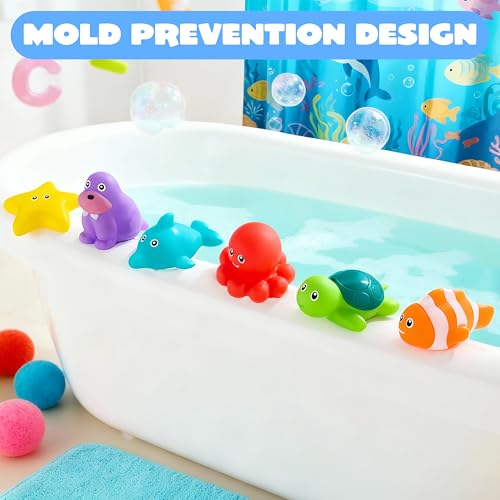 JOYIN 6 Pcs Sea Animal Bath Toys, Sealed & No-Hole & Mold Free Bathtub Toys for Kids, Non-Toxic & Soft Water Vehicles Toys, Squeezable & Float on Water, Bath & Pool Play for Boys and Girls