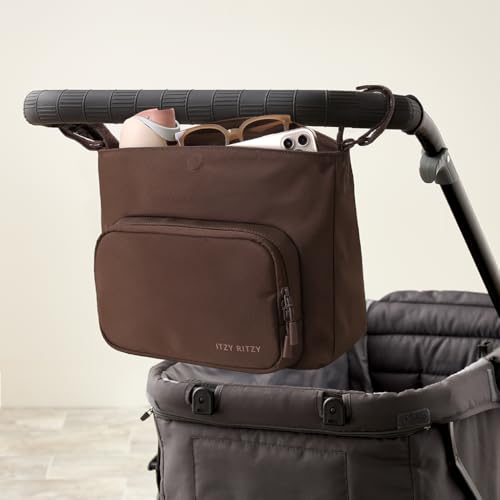 Itzy Ritzy Belong Cargo Caddy for Strollers & Wagons – Convertible Stroller Organizer and Crossbody Bag With Adjustable & Removable Strap, Bottle Holders, Smart Storage Pockets & Secure Straps (Mocha)
