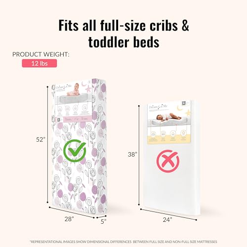 Dream On Me Floral Dreams 2-in-1 Crib Mattress, Dual-Sided for Infants & Toddlers, Waterproof Cover, GREENGUARD Gold Certified, Fits Full Size Crib & Toddler Bed, 52” x 28” x 5”
