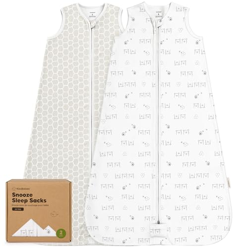 2-Pack Baby Sleep Sacks, Zipper Wearable Blanket - 100% Organic Cotton 0.5TOG, Soft Lightweight Toddler Sleeping Sack 12-24 months, Easy to Wear Newborn Swaddles Sleepsack (BumbleBear, L)