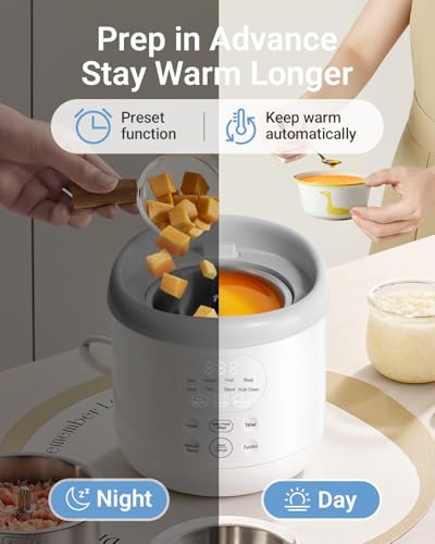 Bear All-Stainless Steel Baby Food Maker, NutriEase 3-Stage Texture, OneStep Baby Food Processor Puree Maker, Preset Function, Self-Clean&Dishwasher safe, Effortless Healthy Homemade Baby Food,Upgrade