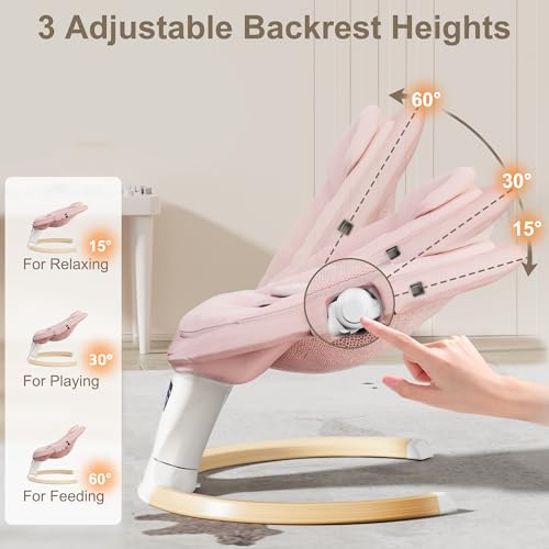 TimChic Baby Swings for Infants, Portable Infant Swing with 5-Speeds, 3-Adjustable Height, 3 Timer & 12 Preset Melodies, Mutil-Function Electric Swing for Baby, Indoor & Outdoor Use (Pink)