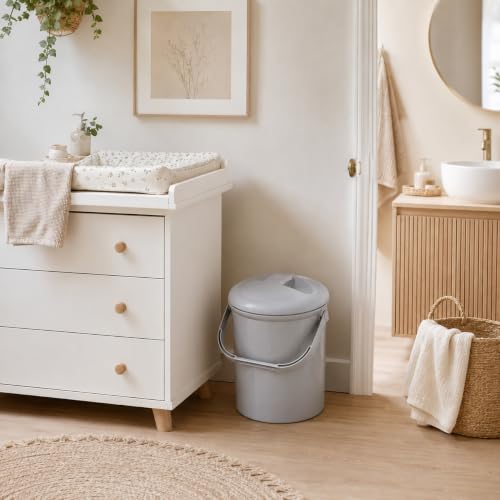 Rotho Babydesign Nappy Pail, 10l, 0+ Months, Bella Bambina, Stone-Grey, 20021 0286