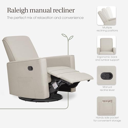 Evolur Raleigh Upholstered Manual Glider Recliner– Rocking & 360° Swivel with Smooth Glide – Greenguard Gold & FSC Certified – Modern Nursery and Living Room Chair in Light Sand