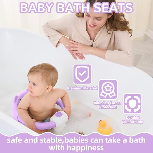 Baby Bath Seat for Babies 5-10 Months, Non-Slip Toddler Bath Seats for Babies Sitting Up, Safe Infant & Newborn Bathtub Chair with 4 Suction Cups & Soft Cushion for Shower,Lavender
